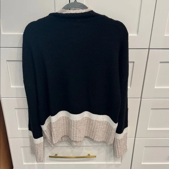Central Park West Oversized Black and Cream Mockneck Sweater - Picture 2 of 5